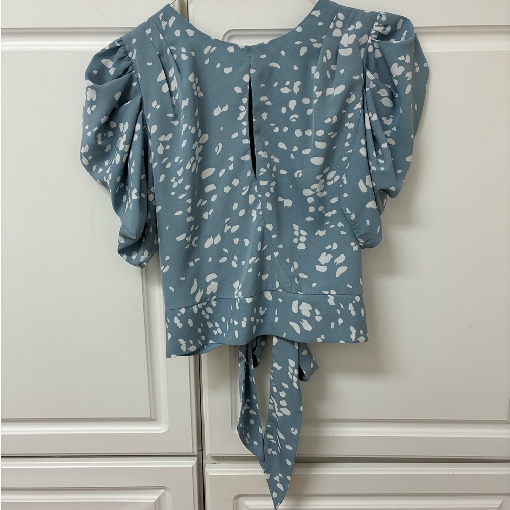Chic Blue Patterned Women's Blouse